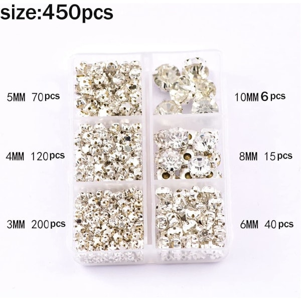 450 stk Rhinestone Crystal Belt, 3 til 10 mm Flat Bottom Glass AB Rhinestone Gems Rhinestone Crafts Klær Brudekjoler