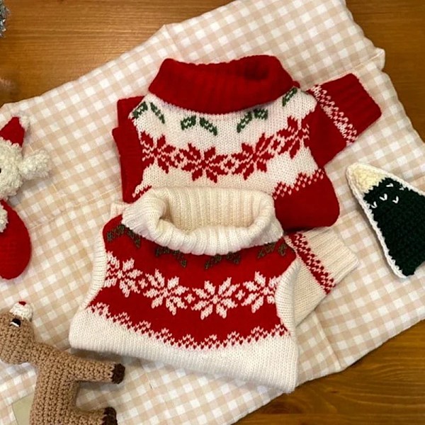 Juleklæder til hunde - Sød rød print hvalpe strikket sweater vinter varm nytår sweater til hund kat fransk bulldog kæledyrstilbehør rød ed XL