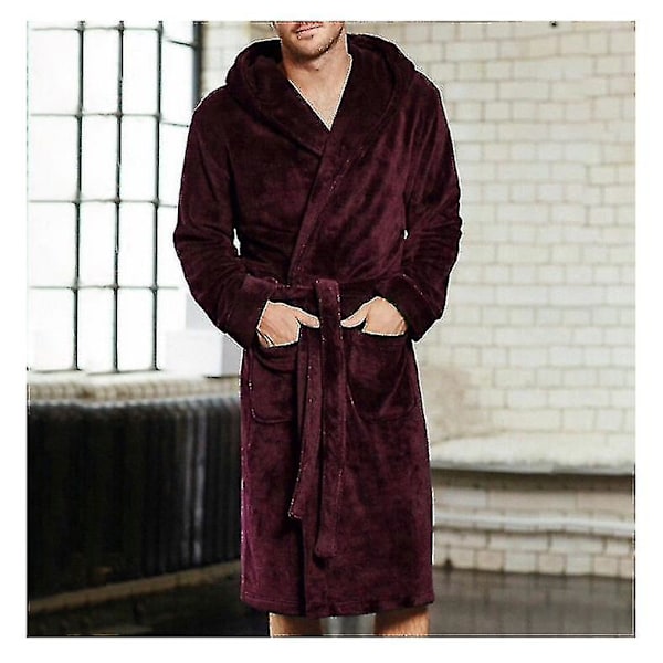 Snuggaroo Herre Blød Fleece Langærmet Hætte Badekåbe Morgenkåbe Rødvin Red wine XL