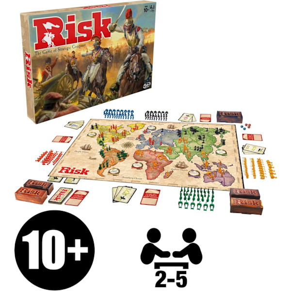 Risk Brettspill, Strategispill for 2-5 spillere, Strategisk brettspill for tenåringer, voksne og familie, Krigsspill, Alder 10+