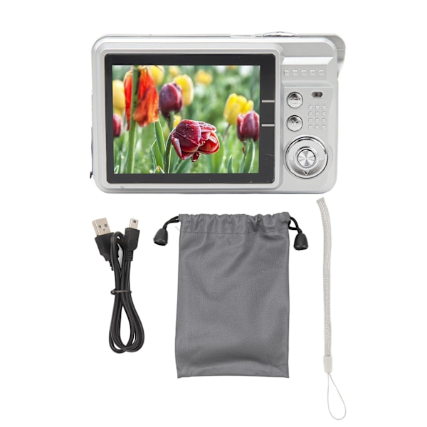 4K Digitalkamera för Tonåringar 48MP HD 2.7 Tums TFT-Skärm 8x Zoom Autofokus Anti-skak Fickkamera för Resefotografering Vlogging Silver