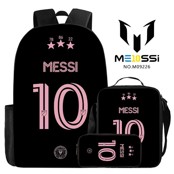 3-delt sæt af fodboldstjernen Messi perifere rygsække, skoletasker til grundskole- og gymnasieelever, digitalt trykte campusrygsække style 6