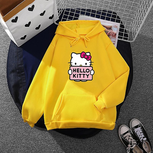 Tegneserie Sanrio Hello-kitty søt hettegenser for kvinner koreanske jenter motegenser vår og høstmodell klær casual lang ermet XXL XXL XXL yellow