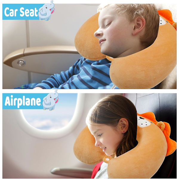 Resekudde för barn, U-formad nackkudde i ren memory foam med tvättbart överdrag, bekväm i alla sittpositioner i flygplan, bilar