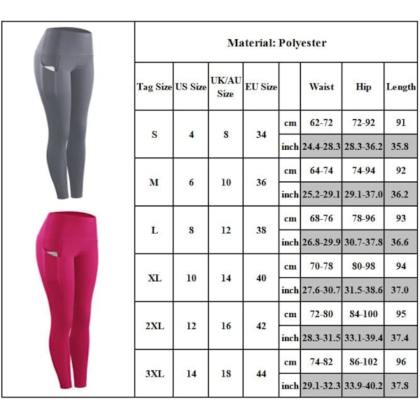 Dam Yoga Byxor med Fickor Hög Midja Träning Leggings Rosa Rosa pink S