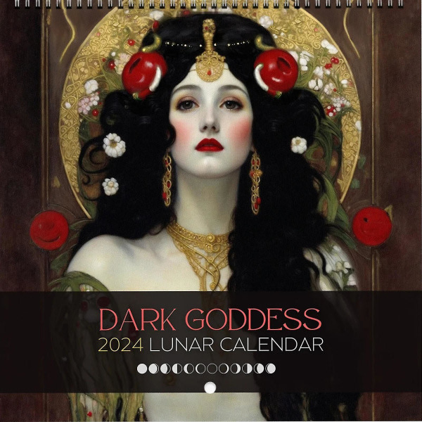 Dark Goddess 2024 Calendar, 2024 Calendar Dark Goddess, Black Wall Calendar Moon Phases Greek Mythology Gift For Her S - 24 x 24 cm