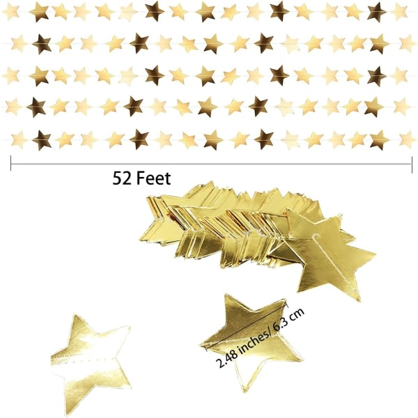 52 fot reflekterande Star Paper Garland, Sparkling Star Bunting Bann