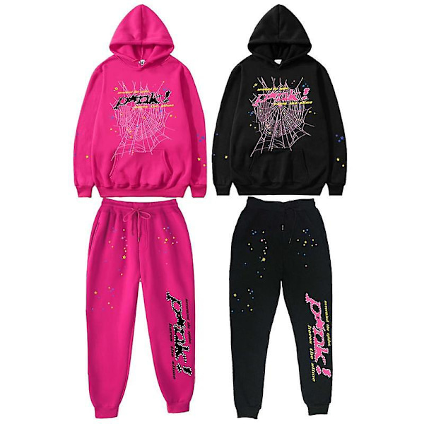 High Street Spider Hoodie Spider Print Halloween Y2k Talvihuppari Ja Housut Unisex Pusero Uusi Halloween Vapaa-ajan Huppari Ruusunpunainen Rose Red M