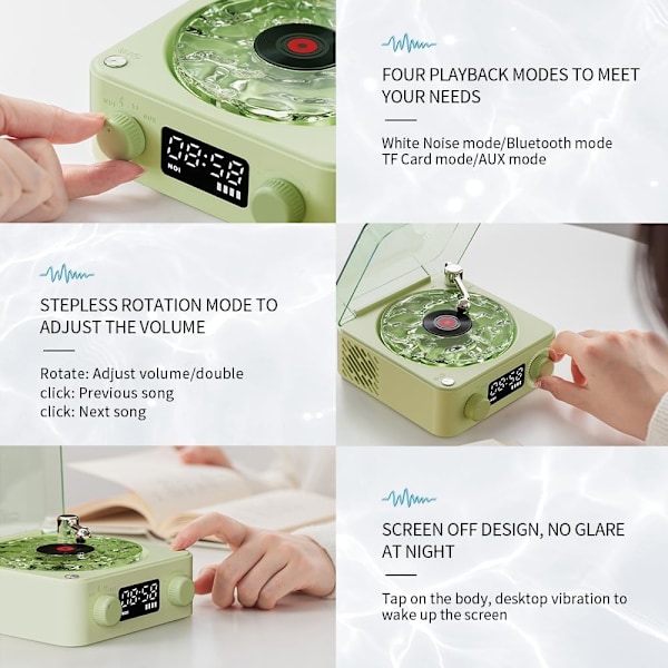 The Waves Vinyl Player, Wave Retro Vinyl Record Player Trådløs Bluetooth-høyttaler Green