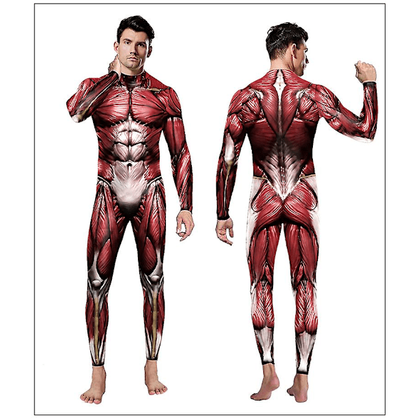 Vuxen 2-delad bodysuit med muskeltryck Print Halloween Cosplay M XL