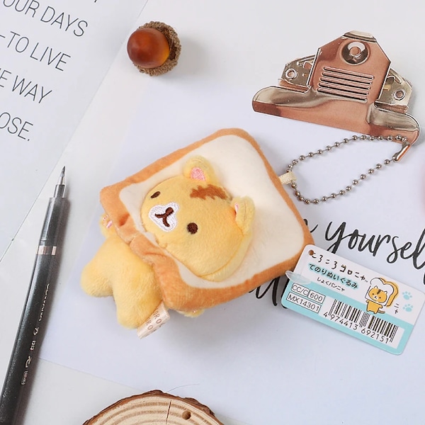 1 stk. Japansk Populær Søt Nøkkelring Søt Gul Brød Katte Toast Plysj Anheng Nøkkelkjede 1pc