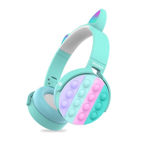 Fidget Hörlurar Leksak Headset för Barn, Trådlösa Bluetooth Hörlurar Pop Bubble On-Ear Hörlurar Fidget Leksak Regnbågsfärg Fidget Headset för Barn blue