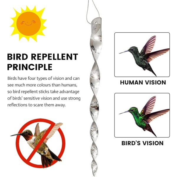 Spiralreflekterande, reflekterande fågelskyddsmedel, utomhusfågelskrämmare, balkongfågelskyddsmedel, 24 delar, 29,5*2,5 cm, plast