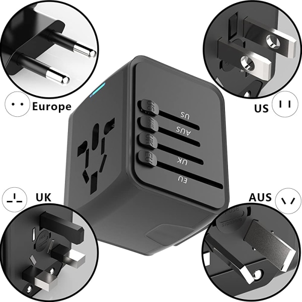 Universal reseadapter reseladdare med 4 USB och internationella portar med ersättning för USA, EU, Storbritannien, AU Över 170 länder 1