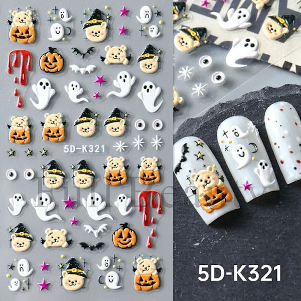 5D Halloween Veren Silmät Luut Kynsi Taide Kauhu Silmät Roska Relief Kolmiulotteinen Kynsi Tarrat Naisille & Tytölle Na Tarra 5D-K243