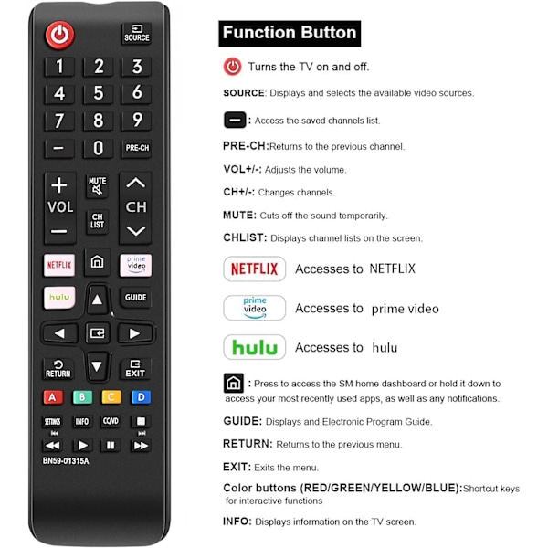 Nyeste universelle fjernkontroll for alle Samsung TV-fjernkontroller Kompatibel med alle Samsung LCD LED HDTV 3D Smart TV-modeller