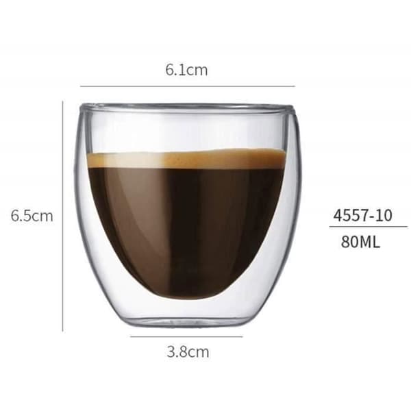 Kaffekopp - Original - Glas - Dubbelvägg - 80 ml - Set om 6 st.