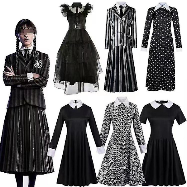 Wednesday Addams -vaatteet Addams Family -perheen Hostess Tess Cosplay -esitysmekko -asu Cosplay -karnevaali Lapsille Aikuisten Tytöille Naisille 4 4 kids 150