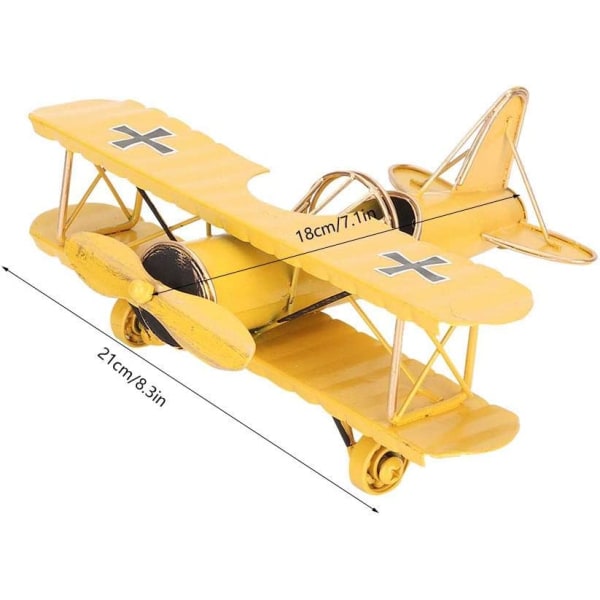 Vintage flyvemaskine model, mini metal biplan flyvemaskine model legetøj til hjemmet indretning ornament foto rekvisitter studieværelse skrivebord dekoration (gul)