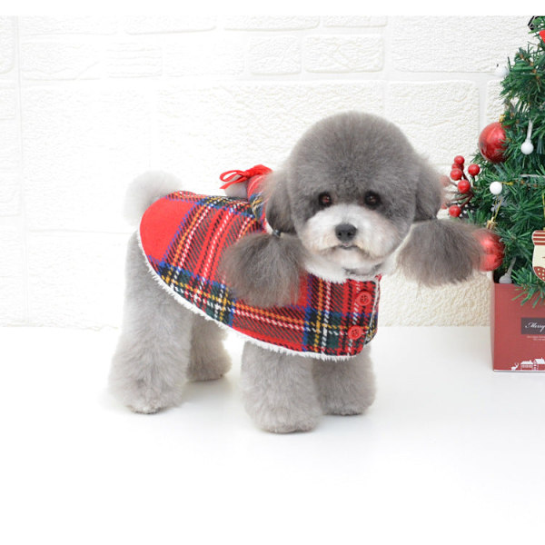 Husdjurskläder Julkläder Husdjurskostym Valpkläder Teddy Pomeranian Röd Rutiga Red Plaid XL