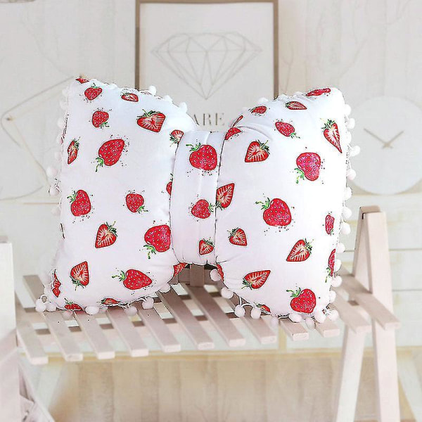 Printed Cotton Bow Throw Pillow Girly Bedroom Decoration Sofa Pillow Bed Strawberry Pineapple Pattern Bow Sleeping Pillow45X55cmRed White