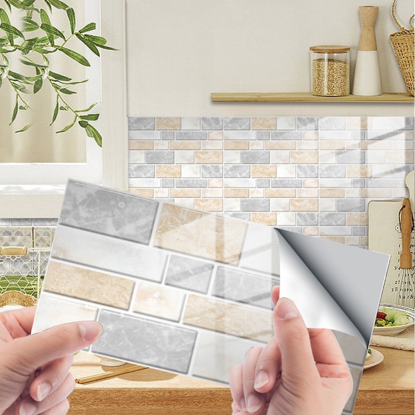 Imitation Marble Tile Brick Stickers Home Kitchen Wall Decoration, 24 PACK