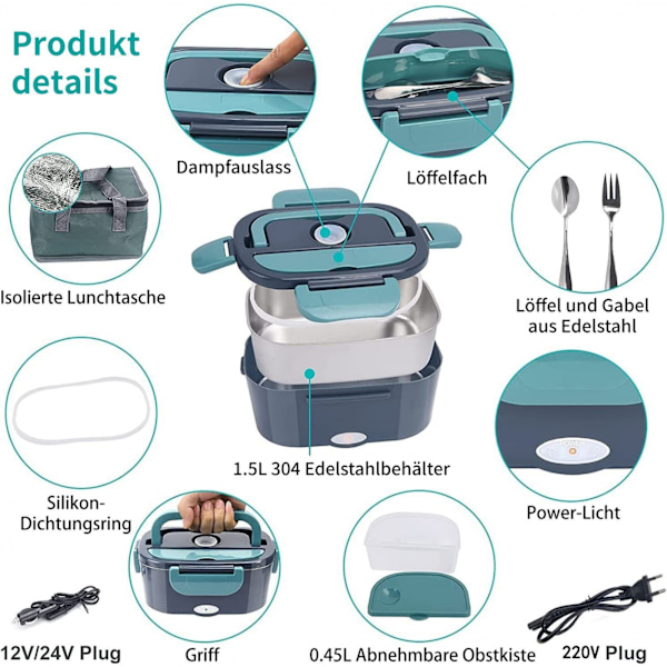 Sähköinen lounaslaatikko lämmitin 3-in-1 autoon, kuorma-autoon ja työhön Black one size