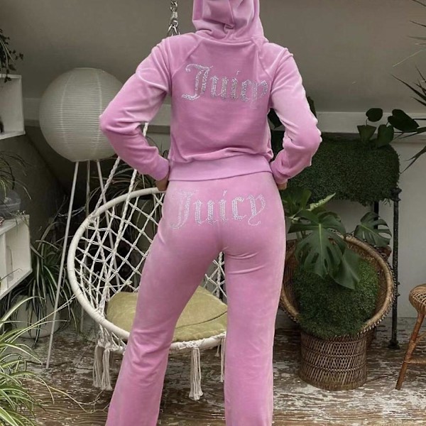 Fløjlshættetrøjer Træningssæt Kvinder Velor Lynlås Sweatshirt Bukser Sæt Sportswear Forår Efterår Kvinde Crop Top Træningssæt Med Diamanter Y2k Xl XL Pink