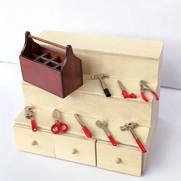 8 st, Mini Verktygslåda Set med Reparationsverktyg Modell - 1:12 Miniatyrfigurer för DIY Hantverk [GKS]