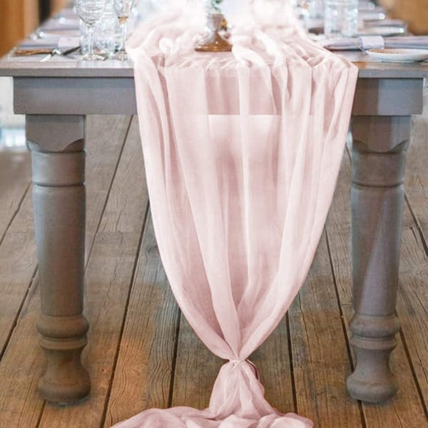HHL Blushing Pink Chiffong Bordslöpare   Romantisk bröllopslöpare Skira bröllopsfestdekorationer