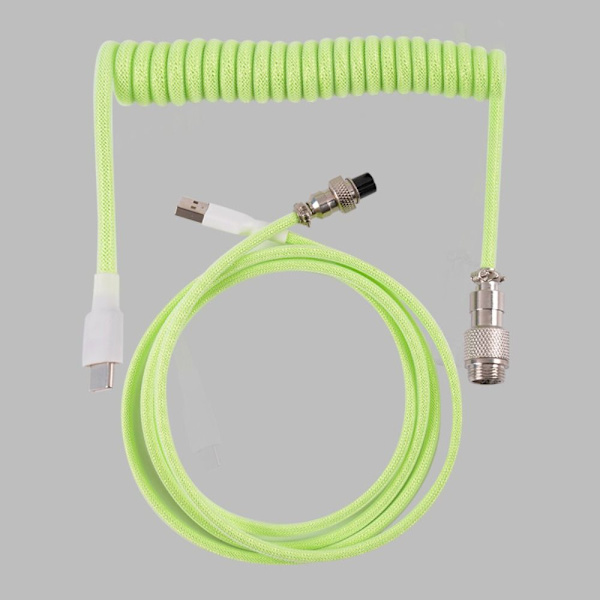 Mekanisk tangentbord spiral kabel USB tangentbords kabel VIT green
