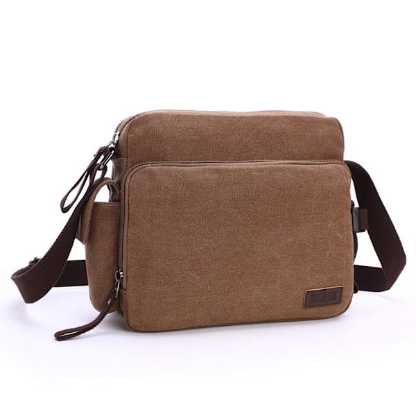 Lille vintage skuldertaske i canvas og læder Brun Brun