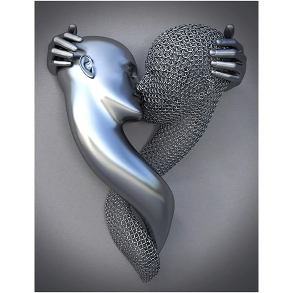 Set av 3 konst moderna affischer, 3D metall figur staty Art Love Heart Kiss