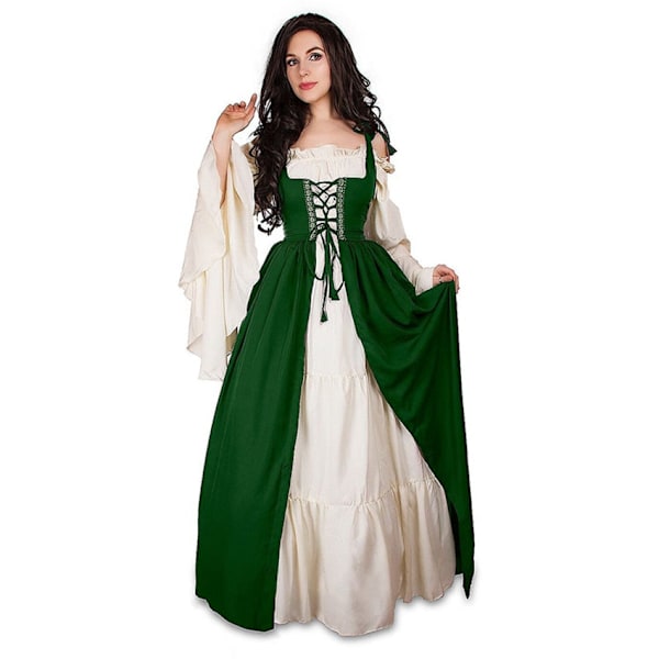 Medeltida Punk Klänning Cosplay Halloween Kostymer Kvinnor Palace Karneval Fest Förklädnad Prinsessa Kvinna Viktoriansk Vestido Robe Grön Green M