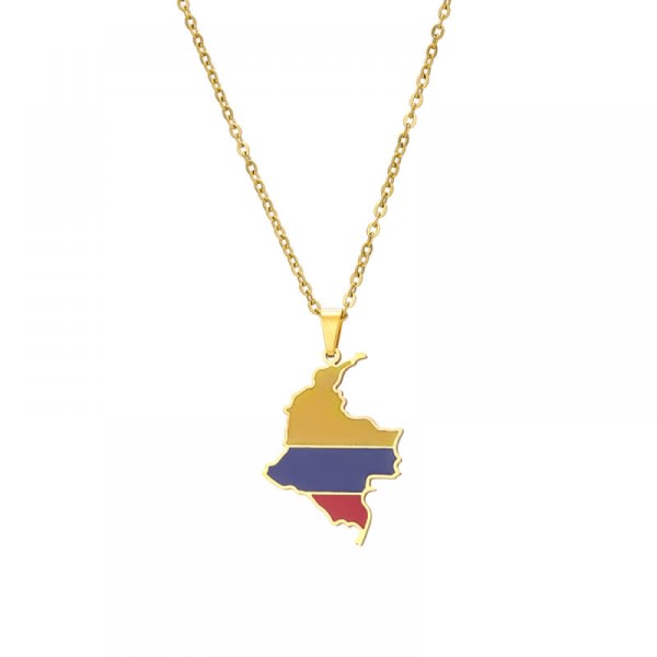 Damhalsband, Colombia Karthänge Halsband i rostfritt stål Tillbehör Karta Geometriskt hänge Etniska smycken