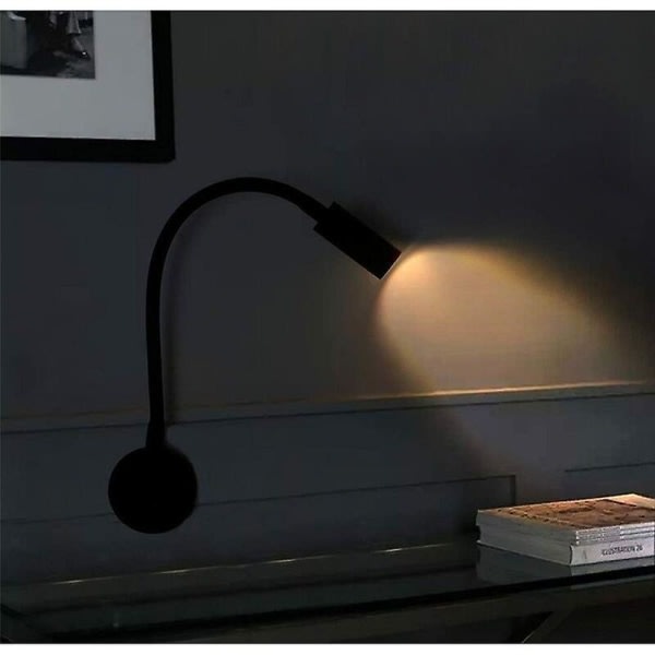 2 delar svart 3w väggläslampa, flexibel justerbar halslampa bordslampa i aluminium, sänglampa med strömbrytare Led ögonvård
