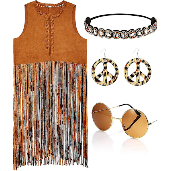 Piece Women Hippie Costume Set Fringe Vest Faux Seude Tassels Vest 3X-Large