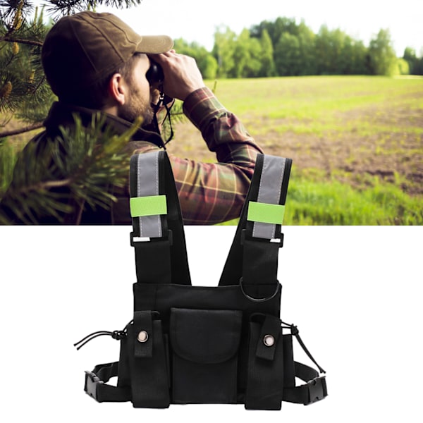 Brystsele Rig Bag Streetwear Vest Walkie Talkie Radio Holder Brystlomme for Utendørs Redning Offentlig Sikkerhet Svart med Refleksstripe