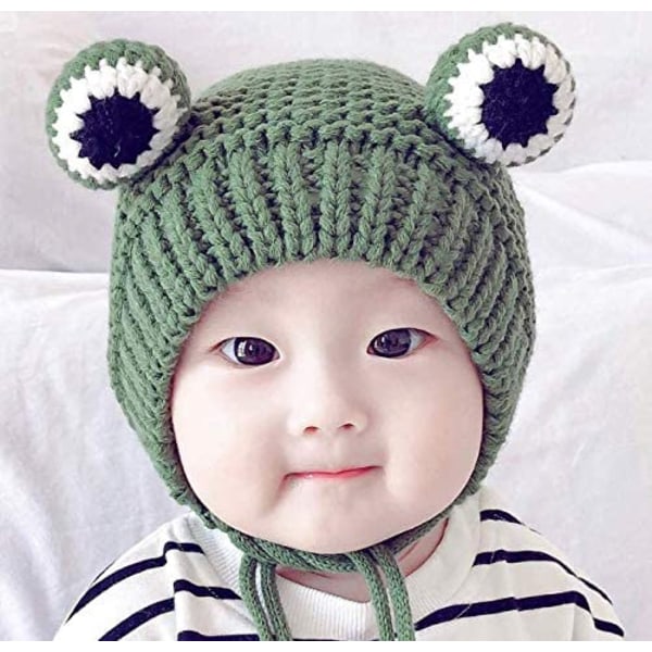 HHL MINSEECESS Stickad mössa för barn Söt groda Tecknad vintervärmare cap med stora ögon för baby