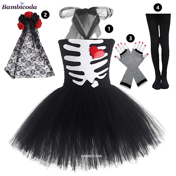 Morsomt skjeletkostyme for småbarn og barn 2023 Heksekostyme for jenter Purim Søtt hodeskallekostyme Halloween Cosplay-fest Karnevalskostyme a8 a8 L(120)