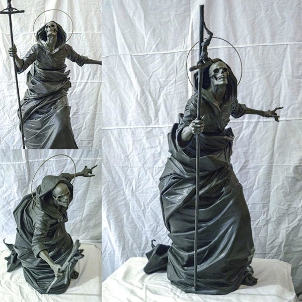 Halloween Skeletvogter Skulptur Grim Reaper Statue Gotisk Skulptur Kunsthåndværk i Harpiks