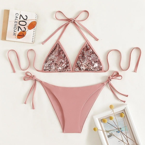 Tvådelad baddräkt för kvinnor Sexiga badkläder Halter String Triangle Bikini Sets