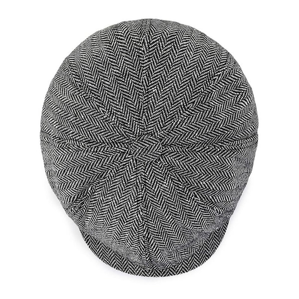 Retro Peaky Blinder Hatt Newsboy Platt Keps Herringbone Tweed Baksida grey one-size