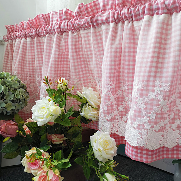 Gardiner, Lantlig Café Gardiner Fönster Horisontella Gardiner Ros Rose 132*45cm