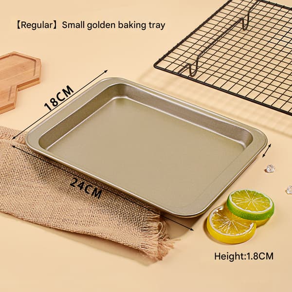 Bageplade 24 * 18 cm, non-stick bageplade i rustfrit stål, kagebageplade, ovn, roulade, kage (Guld, lille) 【Regular】 Small golden baking tray