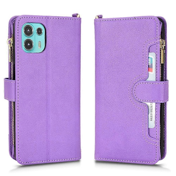 Fodral för Motorola Edge 20 Fusion Skydd Dragkedja Magnetisk Plånbok Korthållare PU Läder Flip Fodral Lila{GKS} Purple A