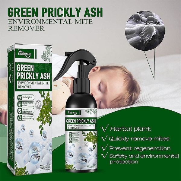 100 ml Kvalstermedel Grön Prickly Ash Spray Hem Säng Quilt Soffa Kvalsterborttagning Anti-kvalsterverktyg