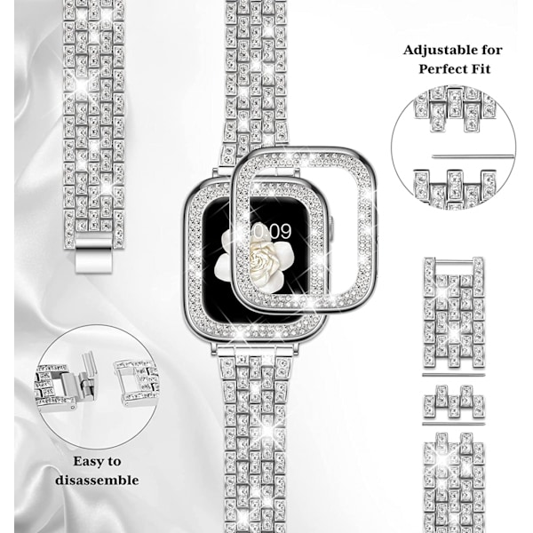 Yhteensopiva Apple Watch -ranneke kotelolla Series iwatch6/5/4/3/2/1, Bling Täysi Timantti Strassi Naiset Tytöt, Hopea (40mm)