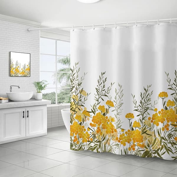Dusjforheng, stoffdusjforheng foret gult blomstret Sh