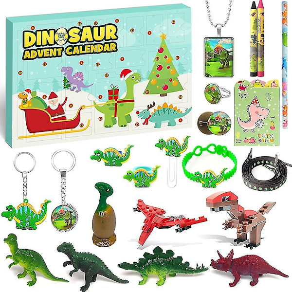 Dinosaurie-adventskalender för pojkar 2023 jul, 24 dagars överraskningar, Dino brevpapper, klisterlappar